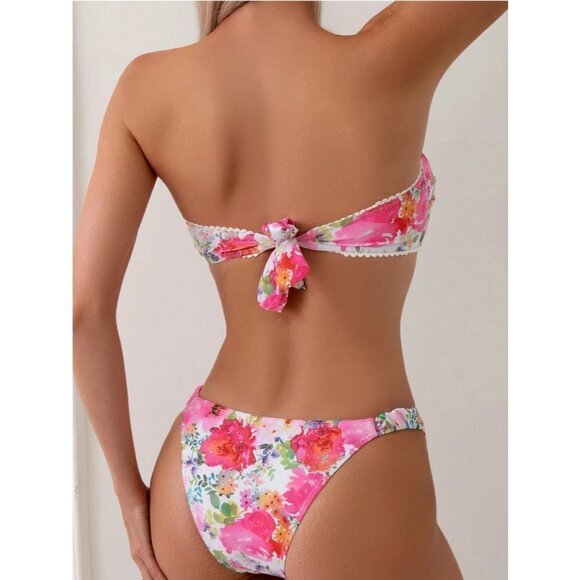 2 piece Floral Print Bandeau Bikini Swimsuit multicoor - Picture 2 of 8